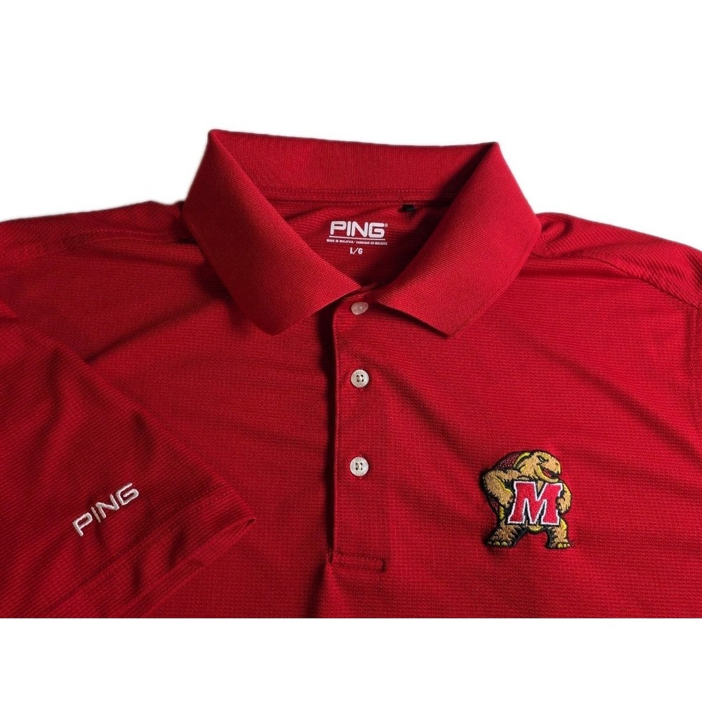 PING Golf Polo University Of Maryland Mens LARGE  Red SOLID LOGO EMBROIDERED